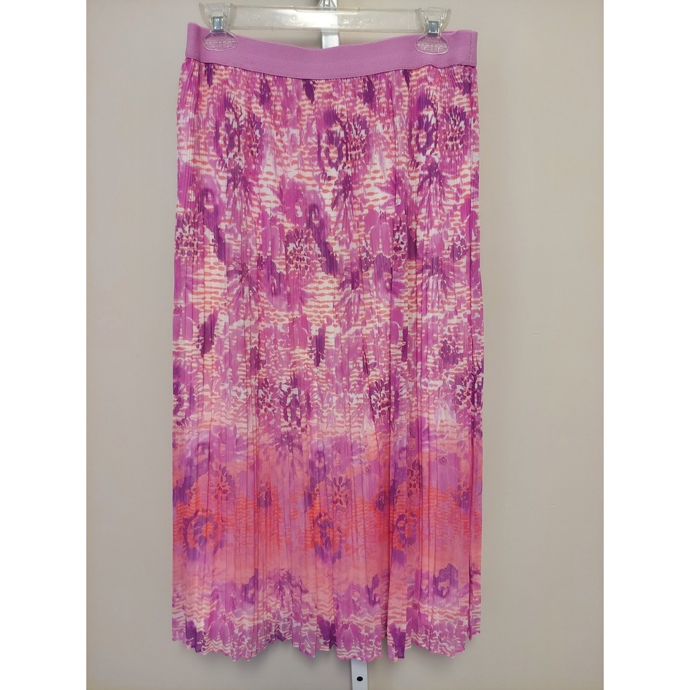 Ruby Rd Petite Pink Purple Abstract Floral Pleated Maxi Skirt 8 Bohemian Resort